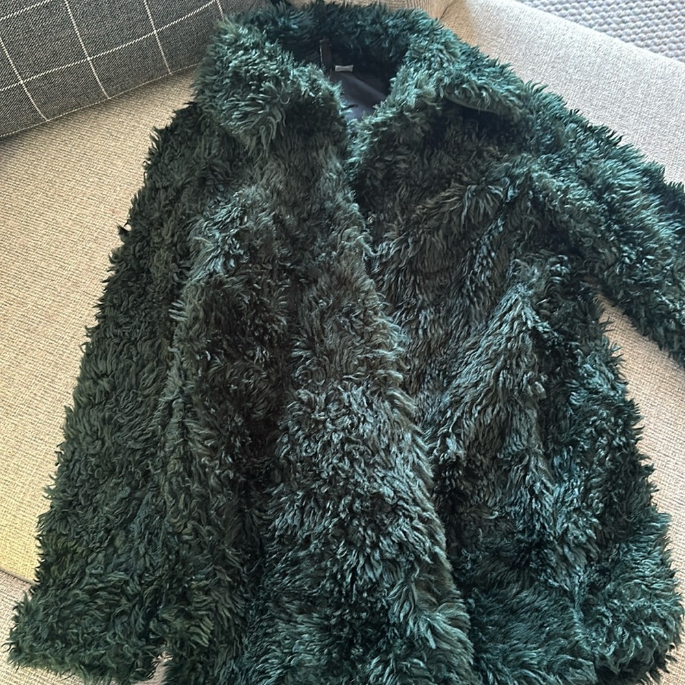 Green fuzzy coat with buttons